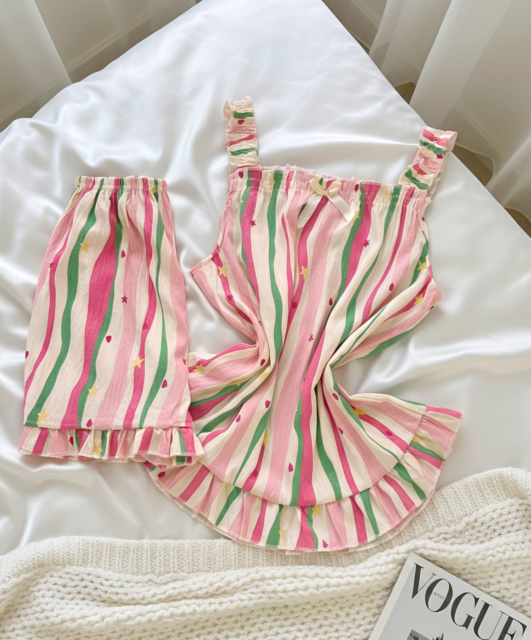 تاپ شرتک سبز و صورتی راه راه