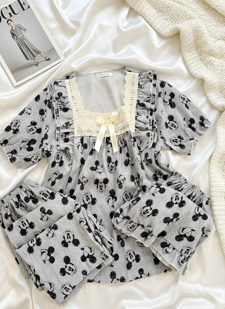 یقه گیپوری میکی مشکی طوسی