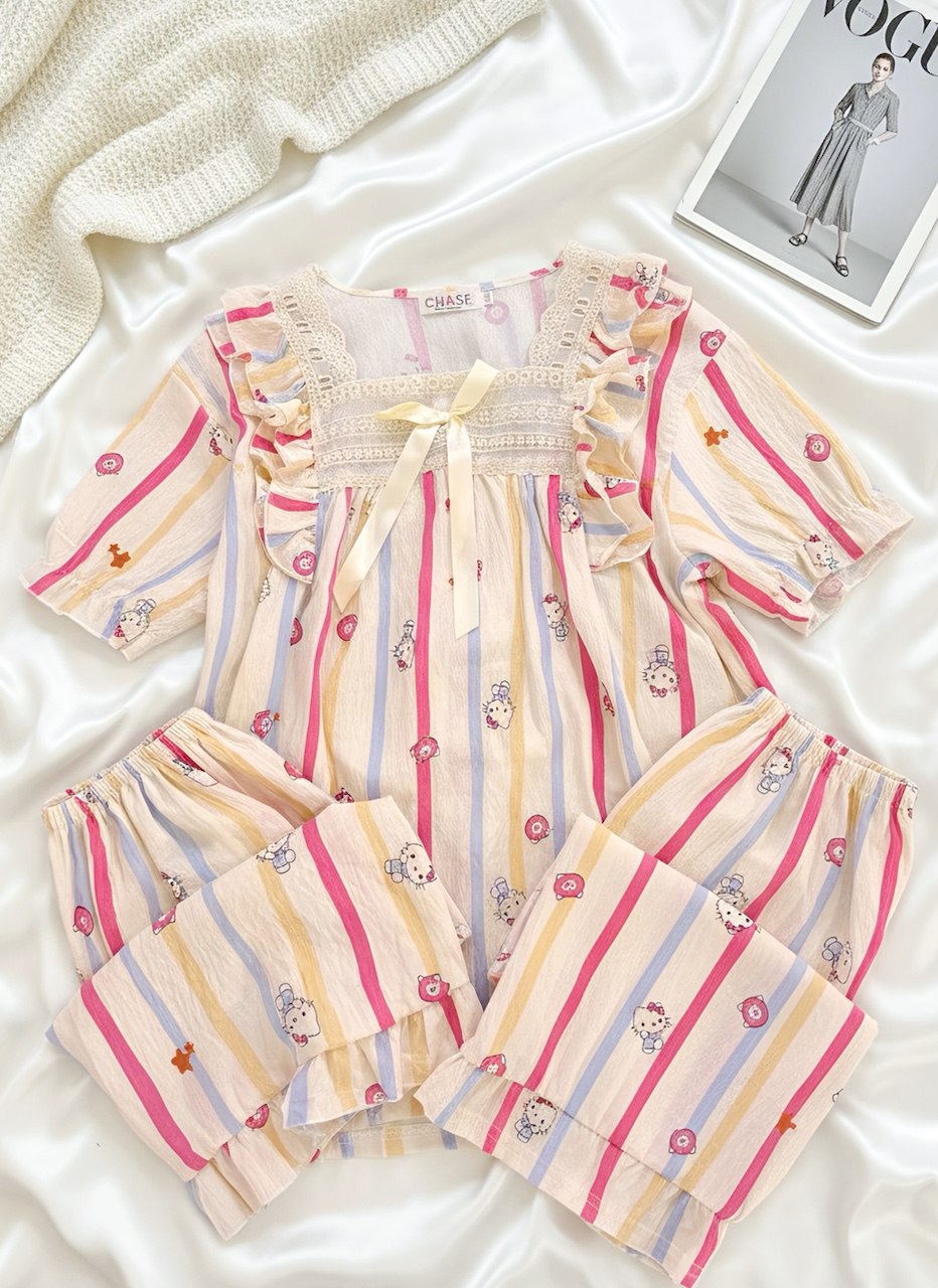 یقه گیپوری کیتی راه راه رنگی