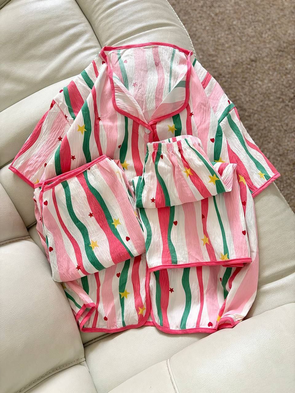 سه تیکه کریشه سبزوصورتی راه راه