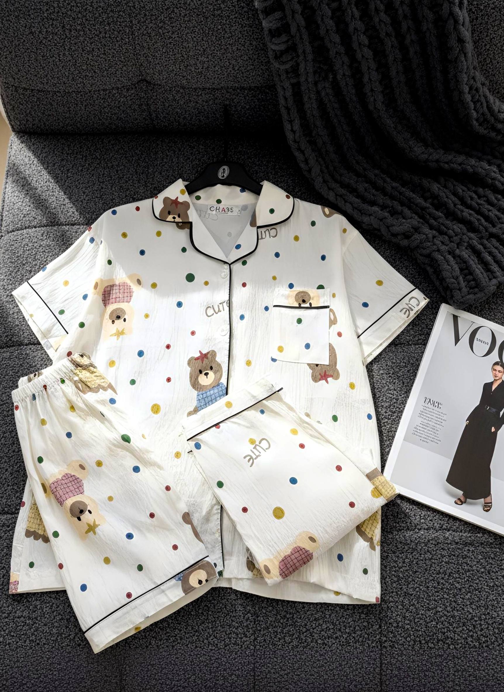 آستین کوتاه تدی خال خالی