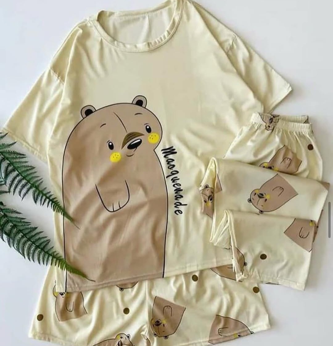 ست سه تیکه خرسی کرم لانگ